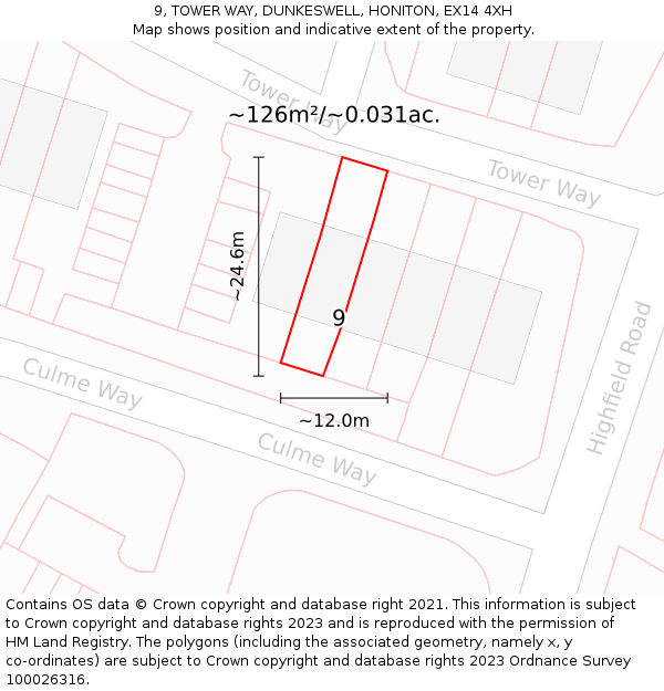 9, TOWER WAY, DUNKESWELL, HONITON, EX14 4XH: Plot and title map