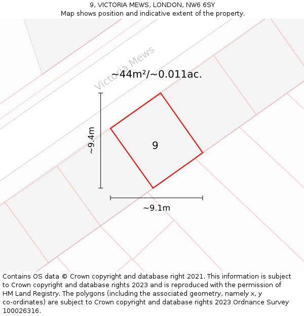 9, VICTORIA MEWS, LONDON, NW6 6SY: Plot and title map