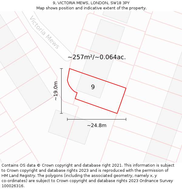9, VICTORIA MEWS, LONDON, SW18 3PY: Plot and title map