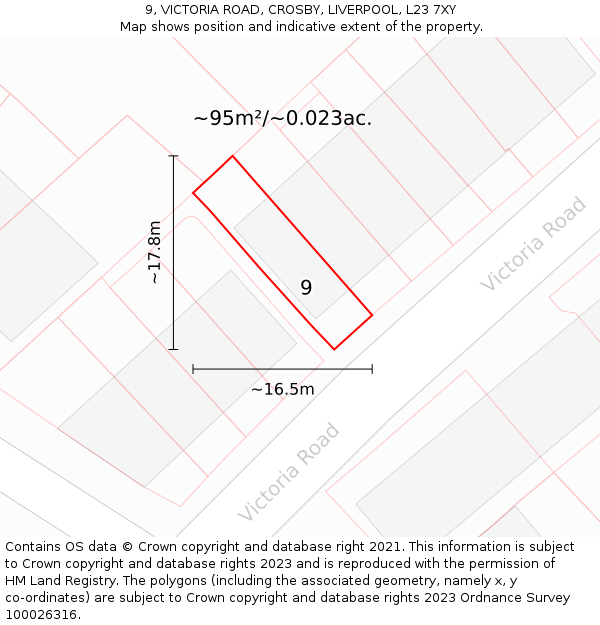9, VICTORIA ROAD, CROSBY, LIVERPOOL, L23 7XY: Plot and title map