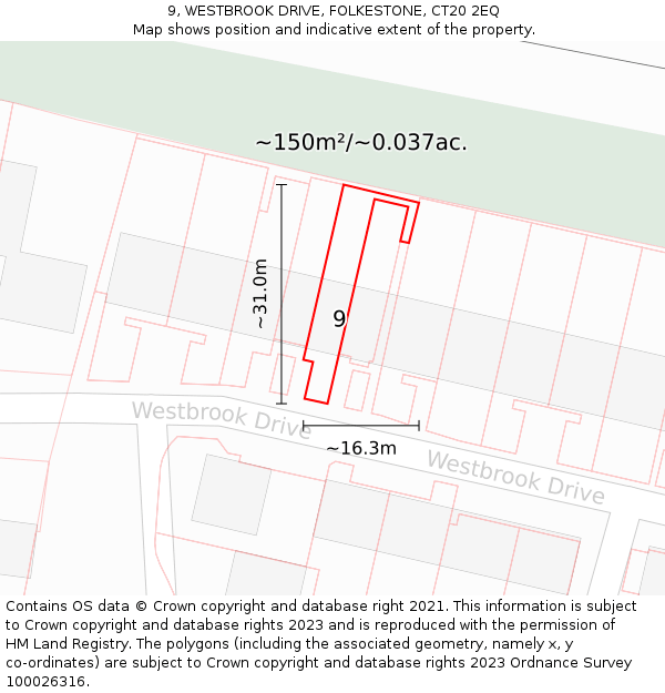 9, WESTBROOK DRIVE, FOLKESTONE, CT20 2EQ: Plot and title map