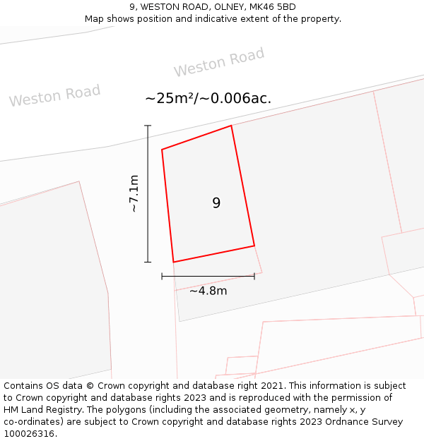 9, WESTON ROAD, OLNEY, MK46 5BD: Plot and title map