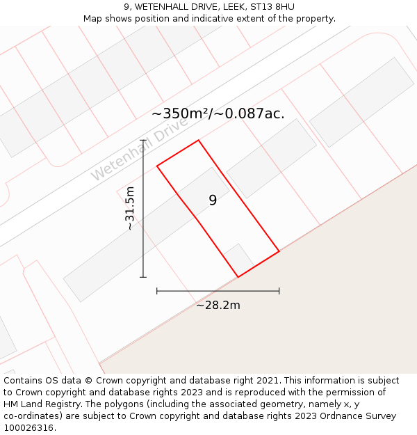 9, WETENHALL DRIVE, LEEK, ST13 8HU: Plot and title map