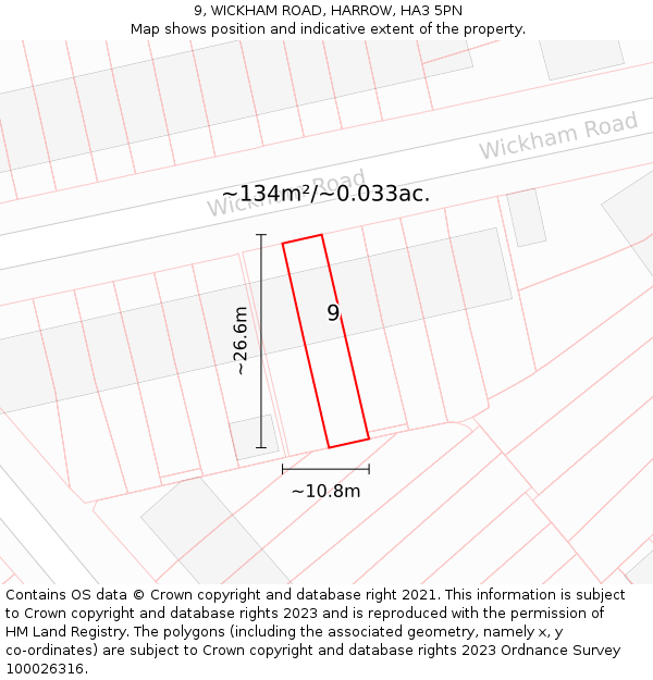 9, WICKHAM ROAD, HARROW, HA3 5PN: Plot and title map