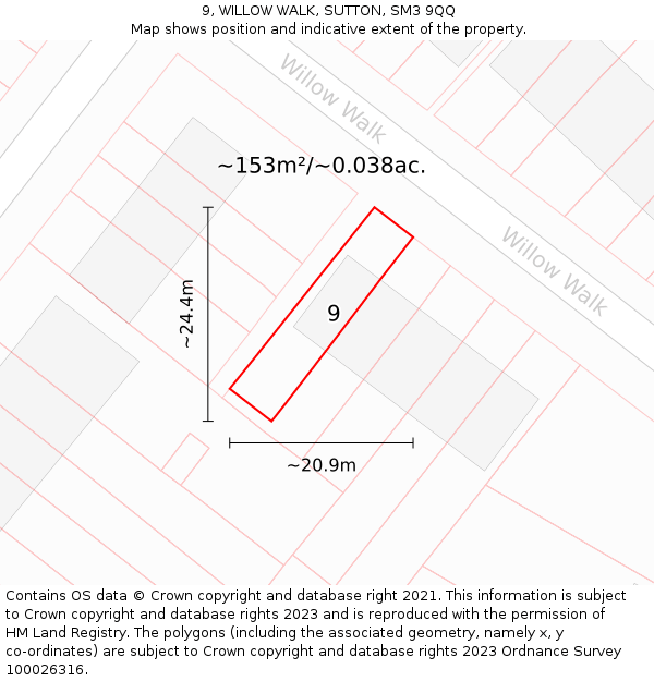 9, WILLOW WALK, SUTTON, SM3 9QQ: Plot and title map