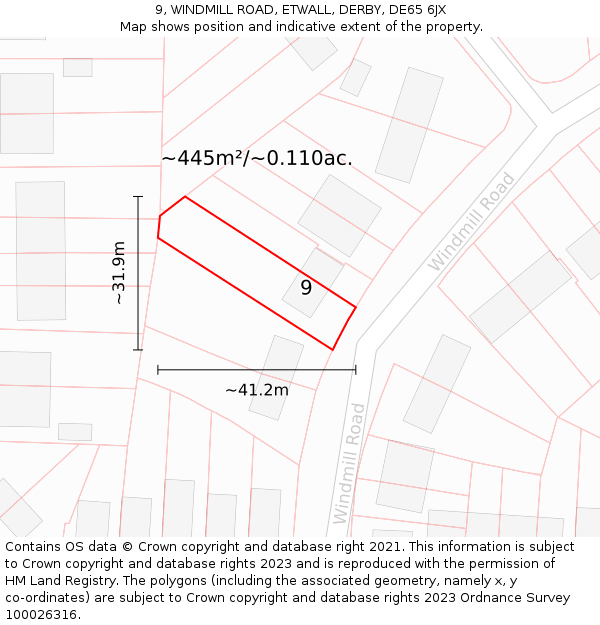 9, WINDMILL ROAD, ETWALL, DERBY, DE65 6JX: Plot and title map