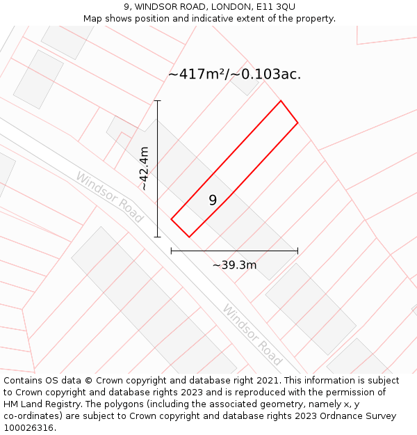 9, WINDSOR ROAD, LONDON, E11 3QU: Plot and title map