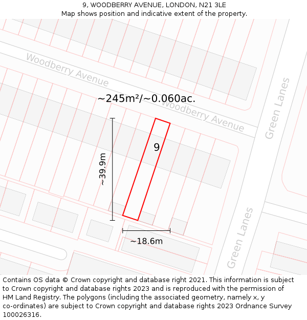 9, WOODBERRY AVENUE, LONDON, N21 3LE: Plot and title map