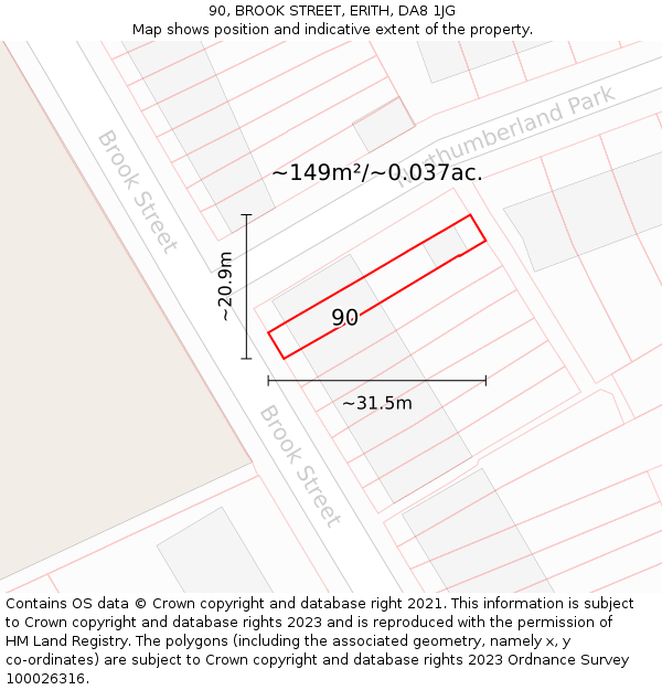 90, BROOK STREET, ERITH, DA8 1JG: Plot and title map
