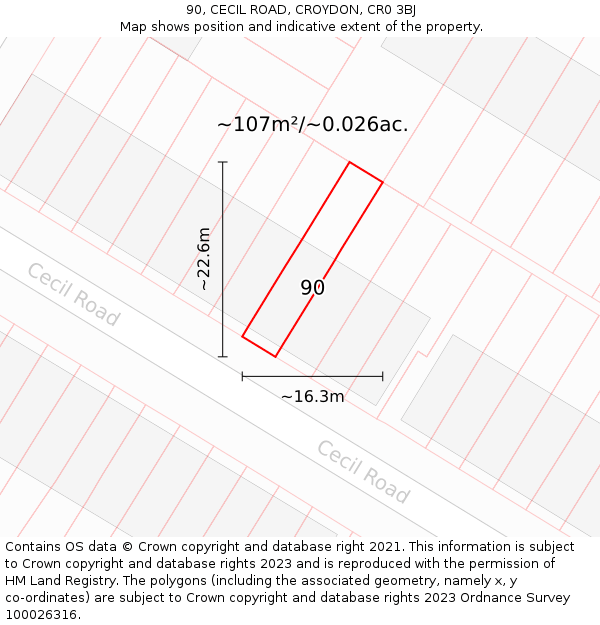 90, CECIL ROAD, CROYDON, CR0 3BJ: Plot and title map