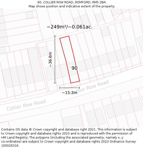 90, COLLIER ROW ROAD, ROMFORD, RM5 2BA: Plot and title map