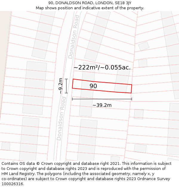 90, DONALDSON ROAD, LONDON, SE18 3JY: Plot and title map
