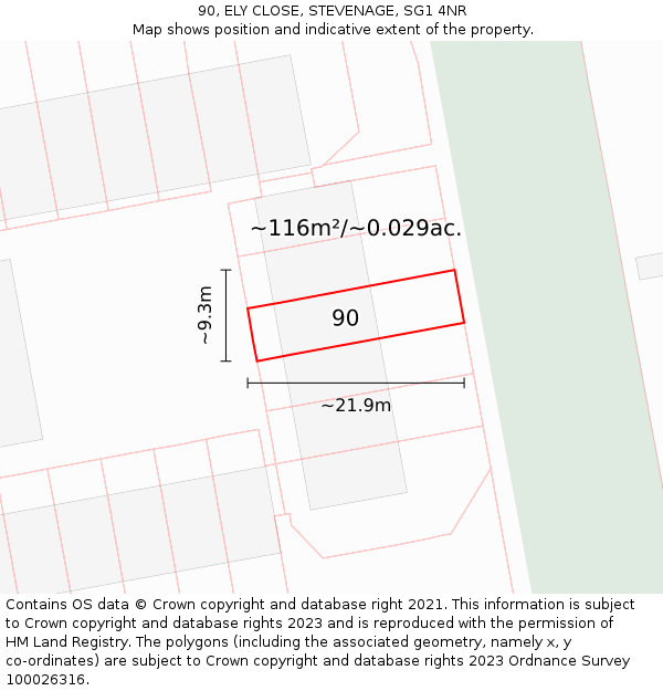 90, ELY CLOSE, STEVENAGE, SG1 4NR: Plot and title map