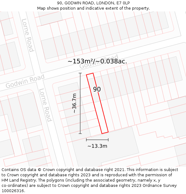 90, GODWIN ROAD, LONDON, E7 0LP: Plot and title map
