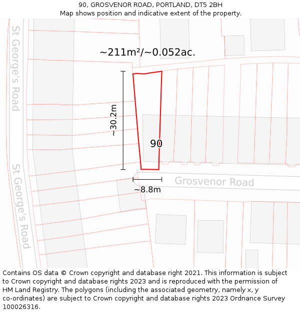 90, GROSVENOR ROAD, PORTLAND, DT5 2BH: Plot and title map