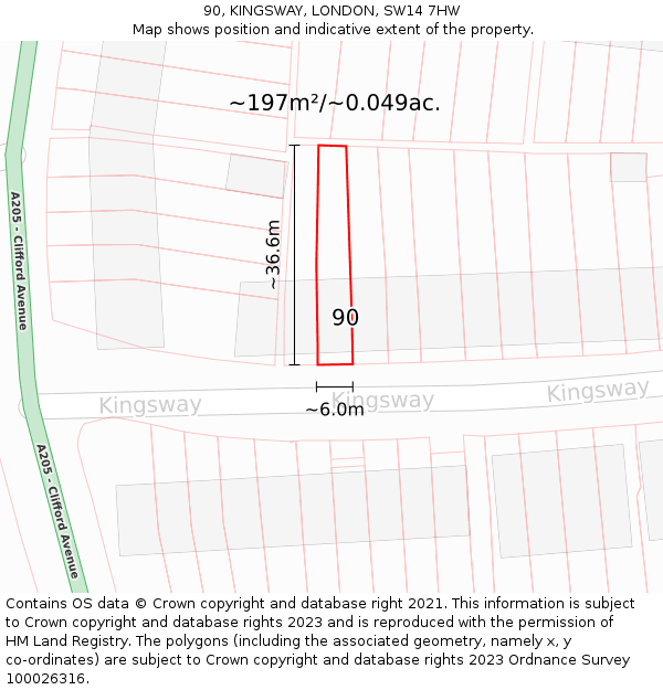 90, KINGSWAY, LONDON, SW14 7HW: Plot and title map