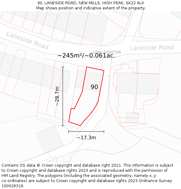 90, LANESIDE ROAD, NEW MILLS, HIGH PEAK, SK22 4LX: Plot and title map