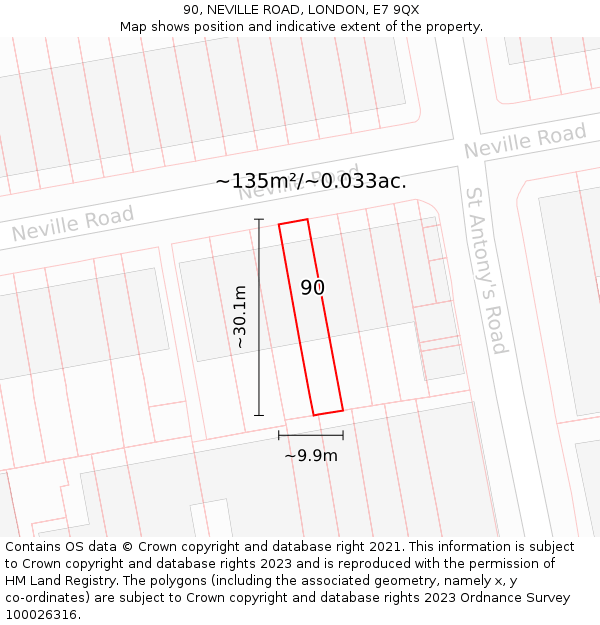 90, NEVILLE ROAD, LONDON, E7 9QX: Plot and title map