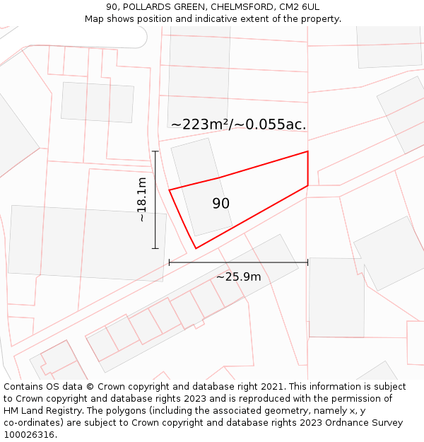 90, POLLARDS GREEN, CHELMSFORD, CM2 6UL: Plot and title map