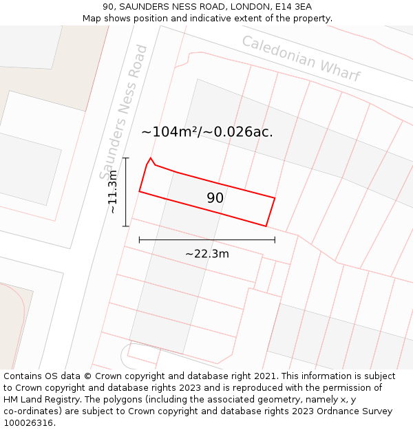 90, SAUNDERS NESS ROAD, LONDON, E14 3EA: Plot and title map