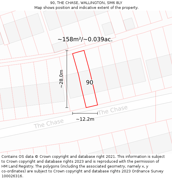 90, THE CHASE, WALLINGTON, SM6 8LY: Plot and title map