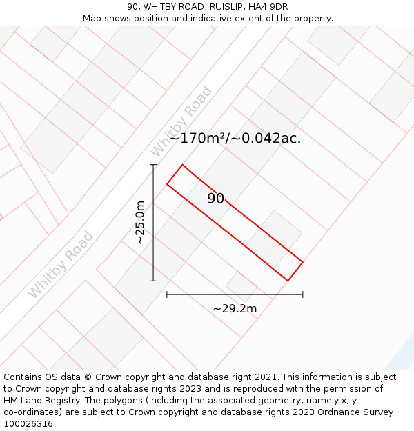 90, WHITBY ROAD, RUISLIP, HA4 9DR: Plot and title map