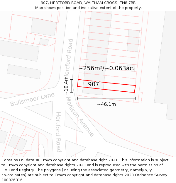907, HERTFORD ROAD, WALTHAM CROSS, EN8 7RR: Plot and title map