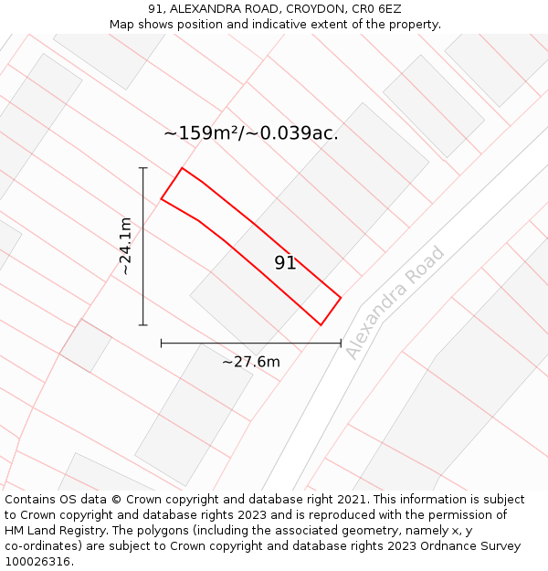 91, ALEXANDRA ROAD, CROYDON, CR0 6EZ: Plot and title map