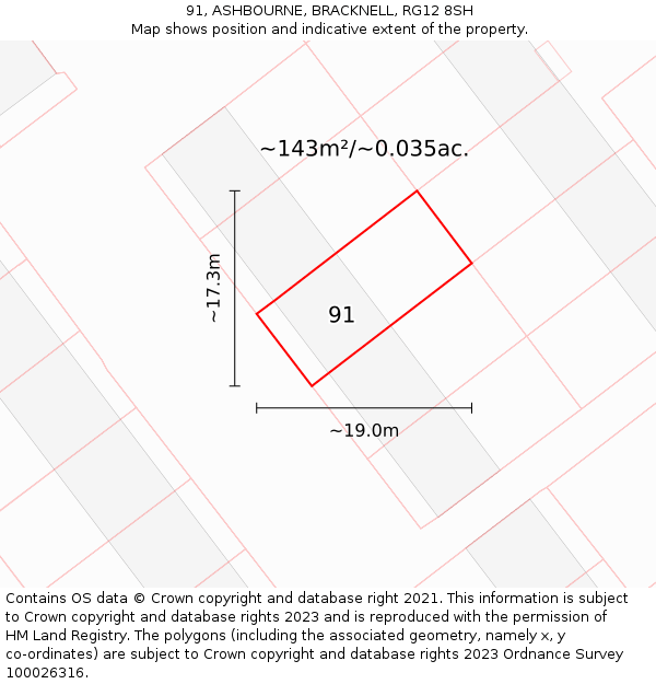 91, ASHBOURNE, BRACKNELL, RG12 8SH: Plot and title map