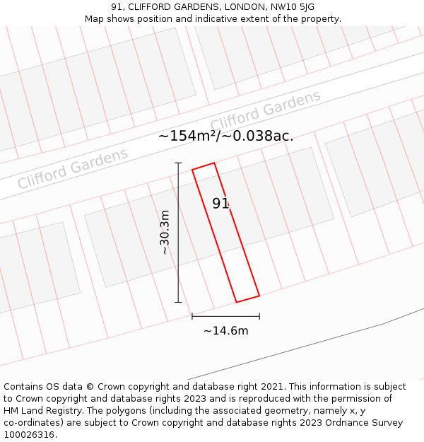 91, CLIFFORD GARDENS, LONDON, NW10 5JG: Plot and title map