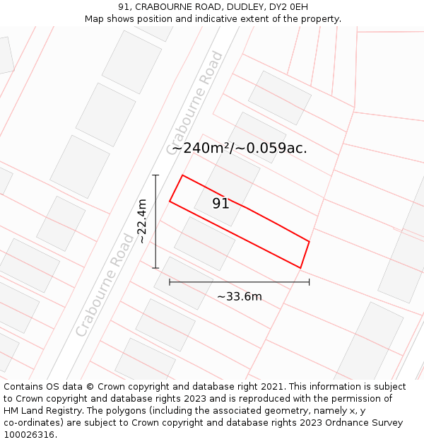 91, CRABOURNE ROAD, DUDLEY, DY2 0EH: Plot and title map