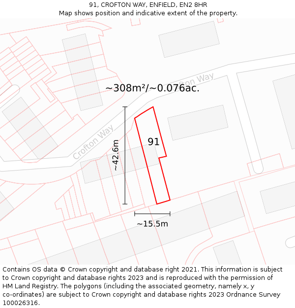 91, CROFTON WAY, ENFIELD, EN2 8HR: Plot and title map