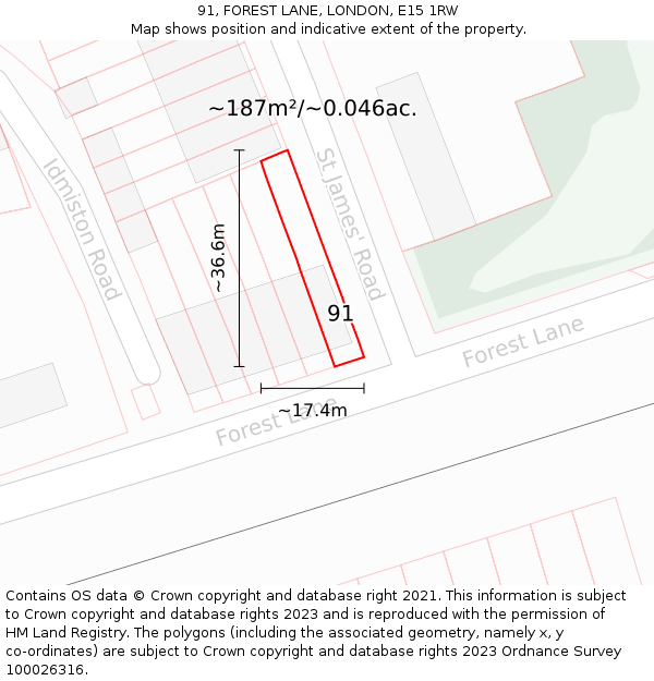 91, FOREST LANE, LONDON, E15 1RW: Plot and title map