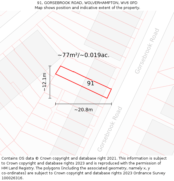 91, GORSEBROOK ROAD, WOLVERHAMPTON, WV6 0PD: Plot and title map