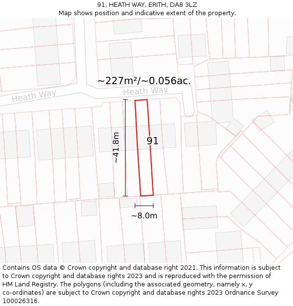 91, HEATH WAY, ERITH, DA8 3LZ: Plot and title map
