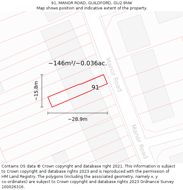 91, MANOR ROAD, GUILDFORD, GU2 9NW: Plot and title map