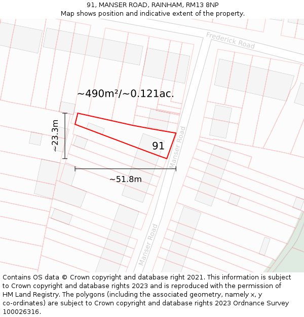 91, MANSER ROAD, RAINHAM, RM13 8NP: Plot and title map