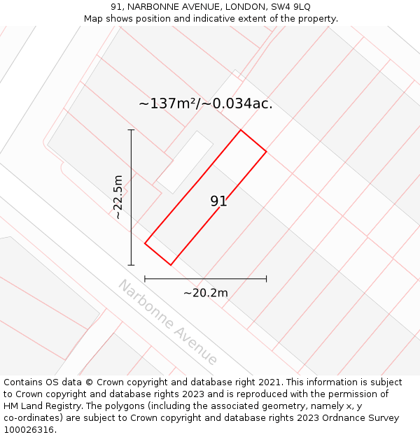 91, NARBONNE AVENUE, LONDON, SW4 9LQ: Plot and title map