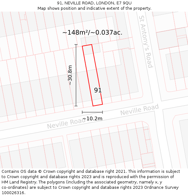 91, NEVILLE ROAD, LONDON, E7 9QU: Plot and title map
