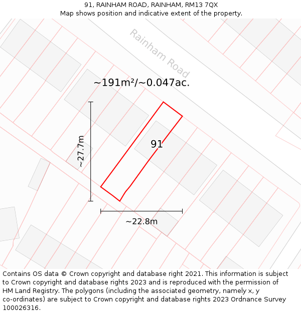 91, RAINHAM ROAD, RAINHAM, RM13 7QX: Plot and title map