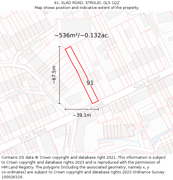 91, SLAD ROAD, STROUD, GL5 1QZ: Plot and title map