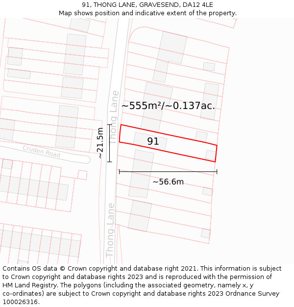 91, THONG LANE, GRAVESEND, DA12 4LE: Plot and title map