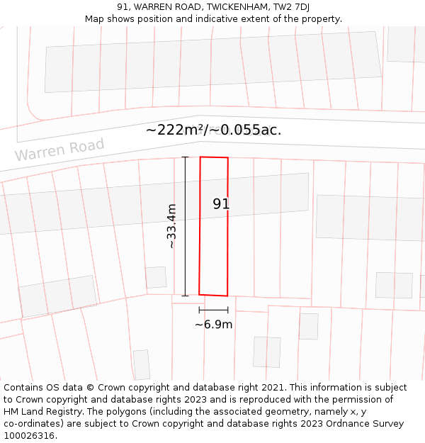 91, WARREN ROAD, TWICKENHAM, TW2 7DJ: Plot and title map