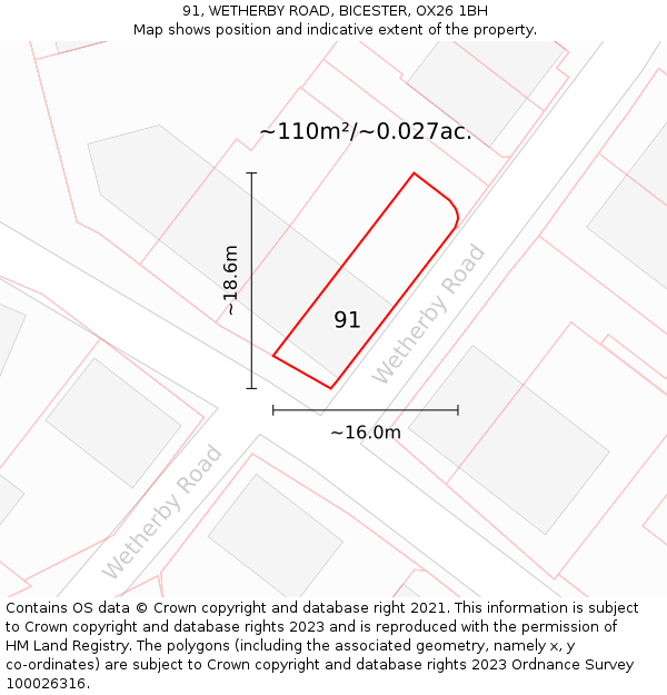91, WETHERBY ROAD, BICESTER, OX26 1BH: Plot and title map