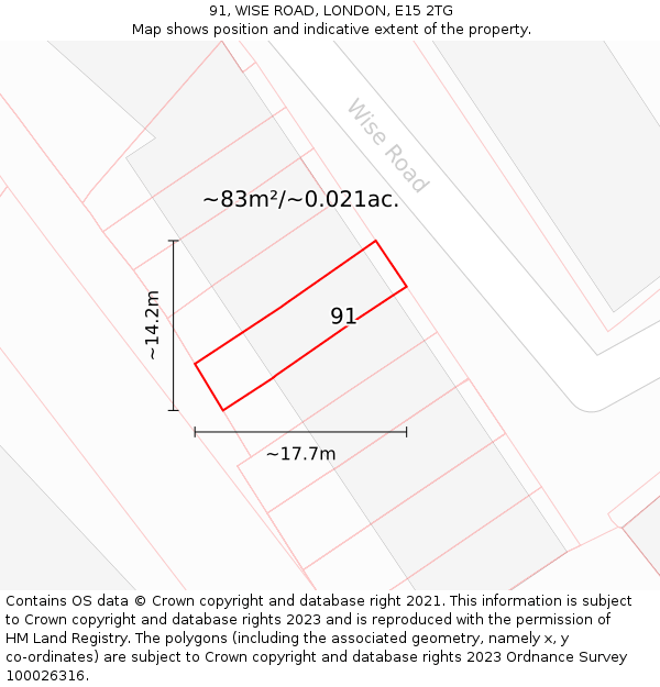 91, WISE ROAD, LONDON, E15 2TG: Plot and title map