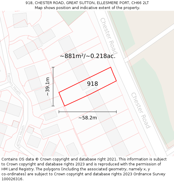 918, CHESTER ROAD, GREAT SUTTON, ELLESMERE PORT, CH66 2LT: Plot and title map