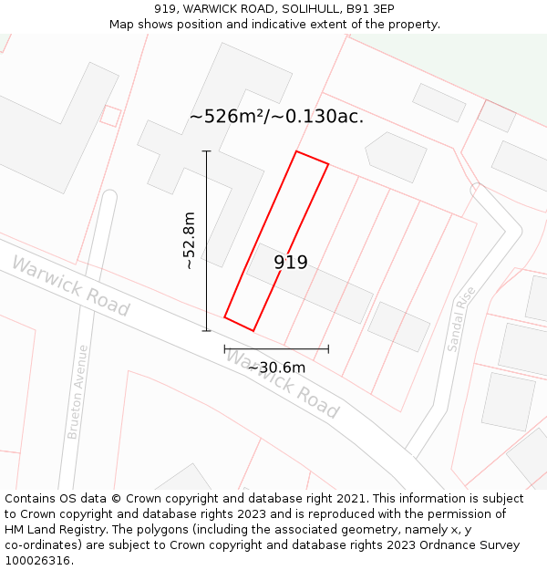 919, WARWICK ROAD, SOLIHULL, B91 3EP: Plot and title map