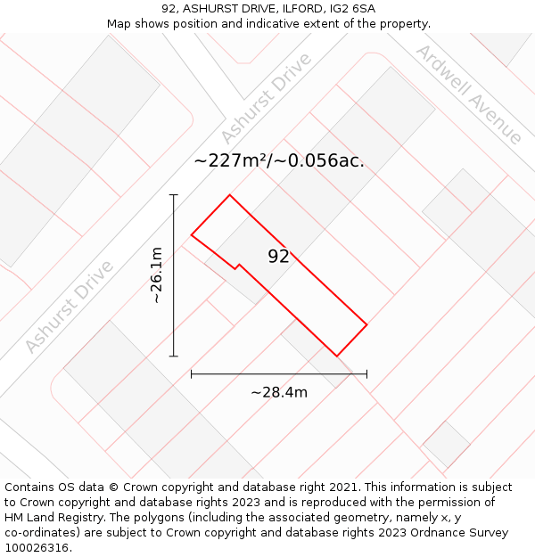 92, ASHURST DRIVE, ILFORD, IG2 6SA: Plot and title map