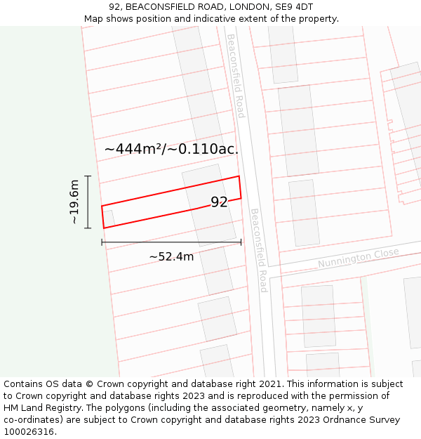 92, BEACONSFIELD ROAD, LONDON, SE9 4DT: Plot and title map