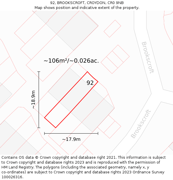 92, BROOKSCROFT, CROYDON, CR0 9NB: Plot and title map